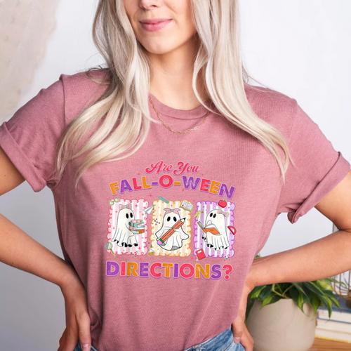 Are You Fall-O-Ween Directions Halloween Teacher Ghost Women's Heather T-Shirt - teacherstshirts.com AU