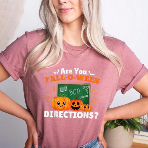 Are You Fall O Ween Directions Halloween Teacher Retro Women's Heather T-Shirt - teacherstshirts.com DE
