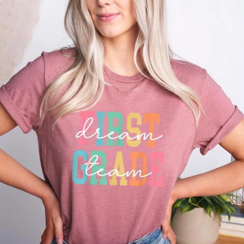 First Grade Dream Team Back To School 1st Grade Teacher Women's Heather T-Shirt - teacherstshirts.com AU