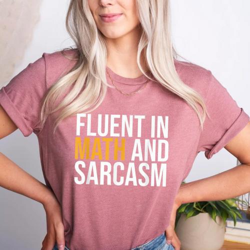 Fluent In Math And Sarcasm Teacher Women's Heather T-Shirt - teacherstshirts.com