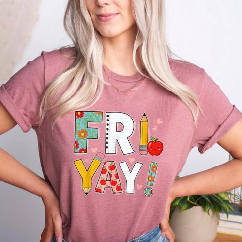 Fri Yay Teacher Happy Friday Friyay Weekend Back To School Women's Heather T-Shirt - teacherstshirts.com DE