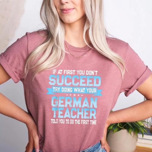 Fun German Teacher Appreciation Language Class Saying Women's Heather T-Shirt - teacherstshirts.com CA