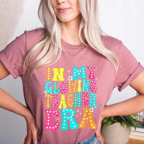 In My Glowing Teacher Era Groovy Colorful Bright Women's Heather T-Shirt - teacherstshirts.com AU