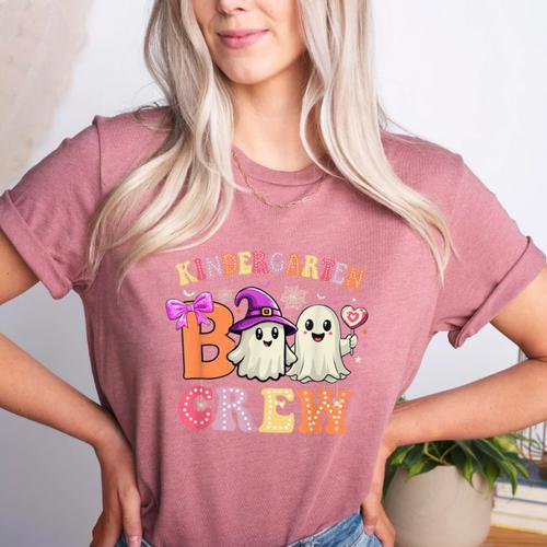 Groovy Kindergarten Boo Crew Kinder Halloween Teacher Kids Women's Heather T-Shirt - teacherstshirts.com AU