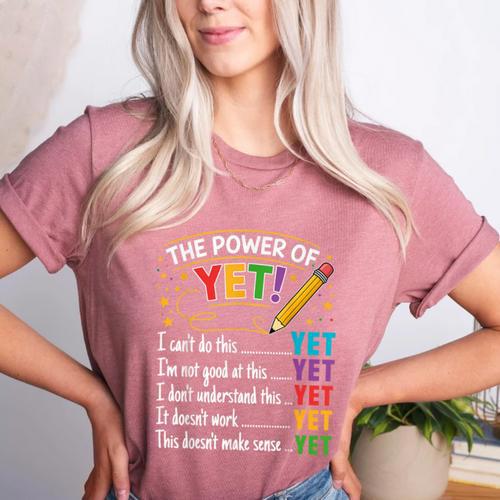 Growth Mindset Teacher Power Of Yet Inspirational Women's Heather T-Shirt - teacherstshirts.com CA