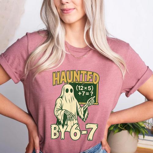 Halloween Costume Haunted By 67 Ghost Math Teacher Professor Women's Heather T-Shirt - teacherstshirts.com