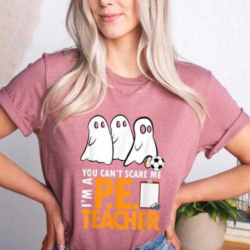 Halloween PE Teacher Shirt Can't Scare Me Women's Heather T-Shirt - teacherstshirts.com UK