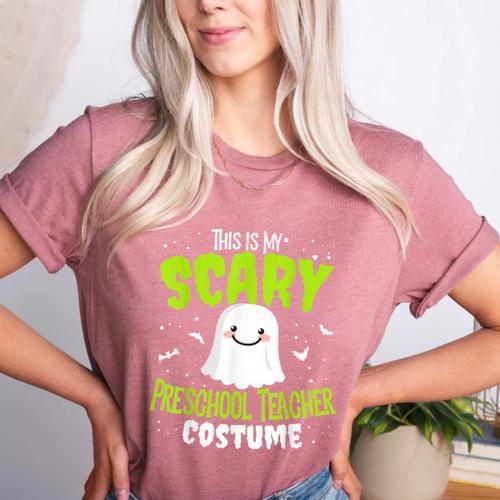 Halloween This Is My Scary Preschool Teacher Custome For Men Women Kids Women's Heather T-Shirt - teacherstshirts.com
