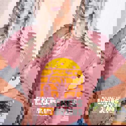 Halloween Teachers Science Math Teachers Love Brains Women&#x27;s Heather T-Shirt - teacherstshirts.com