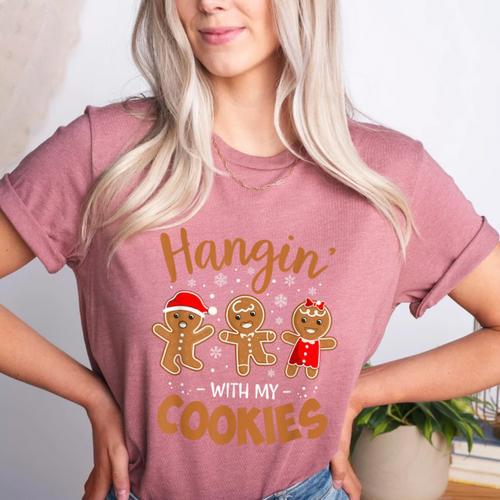 Hangin With My Cookies Gingerbread Women Christmas Teacher Women's Heather T-Shirt - teacherstshirts.com AU