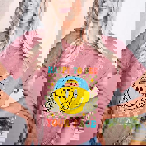 Happy To See Your Face Hippie Smile Back To School Teachers Women&#x27;s Heather T-Shirt - teacherstshirts.com