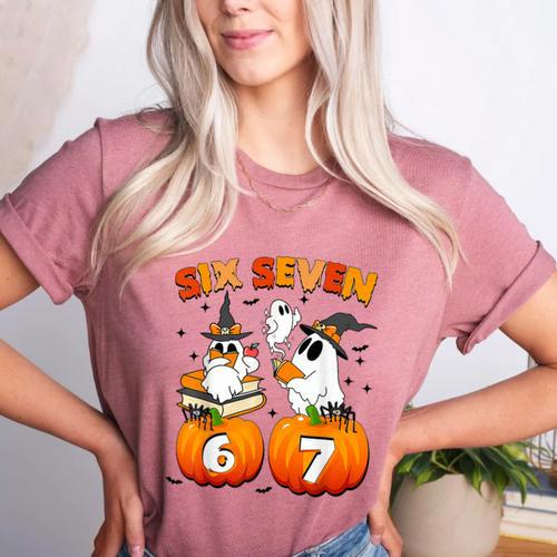 Haunted By 67 Boo Ghost Pumpkin Halloween Teacher Women's Heather T-Shirt - teacherstshirts.com UK