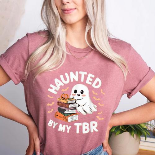 Haunted By My TBR Cute Ghost Book Reading Teacher Halloween Women's Heather T-Shirt - teacherstshirts.com AU