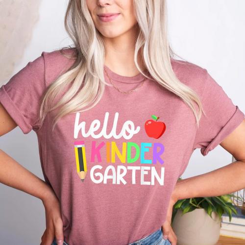 Hello Kindergarten Team Kinder Back To School Teacher Kids Women's Heather T-Shirt - teacherstshirts.com AU