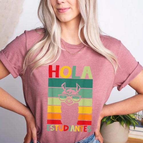 Hola Estudiantes Spanish Teacher Back To School 2025 Women's Heather T-Shirt - teacherstshirts.com CA