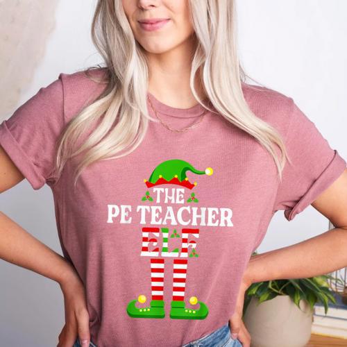 I'm The PE Teacher Elf Christmas Family Matching Women's Heather T-Shirt - teacherstshirts.com