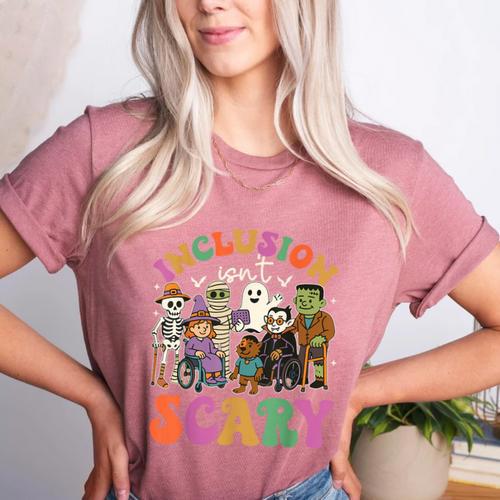 Inclusion Isnt Scary Halloween Skeleton Ghost Sped Teacher Women's Heather T-Shirt - teacherstshirts.com AU