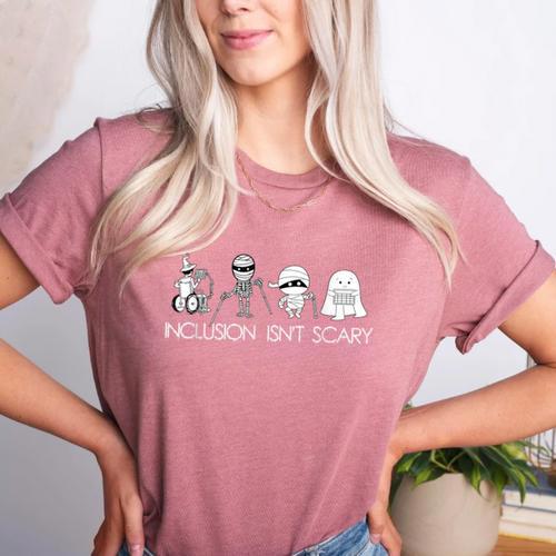Inclusion Isn't Scary Slp Halloween Sped Teacher Ghost Mummy Women's Heather T-Shirt - teacherstshirts.com DE