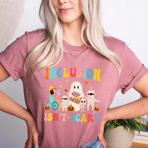 Inclusion Isn't Scary SLP Halloween Sped Teacher Therapy Women's Heather T-Shirt - teacherstshirts.com AU