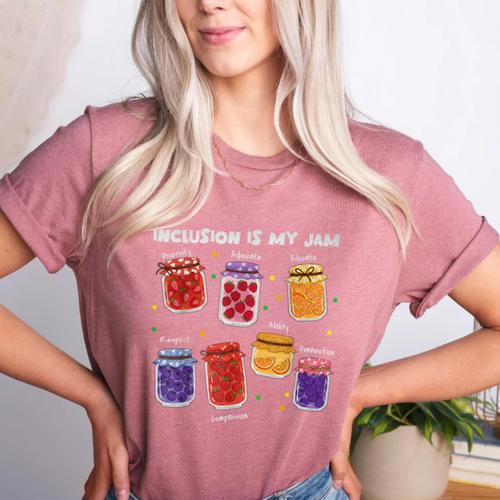 Inclusion Is My Jam Special Education Teacher Para Autism Women's Heather T-Shirt - teacherstshirts.com CA