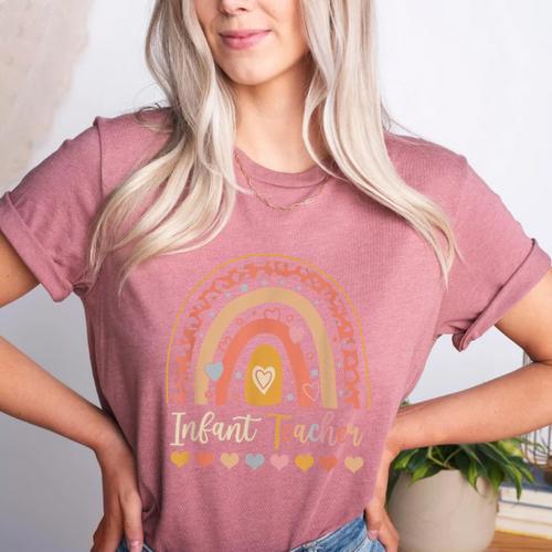Infant Teacher Leopard Boho Rainbow Appreciation Women's Heather T-Shirt - teacherstshirts.com CA