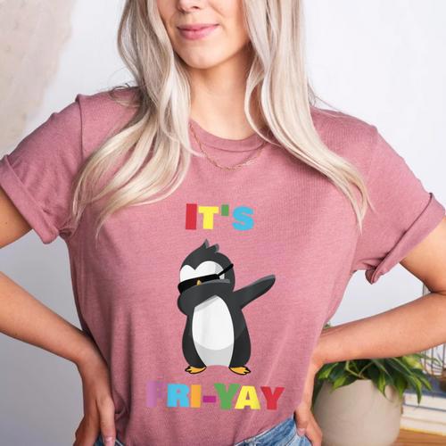 It's Fri-Yay Dabbing Penguin Friday Weekend Teacher Student Women's Heather T-Shirt - teacherstshirts.com UK