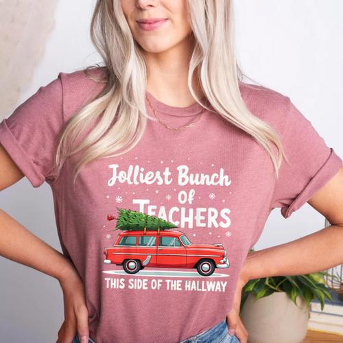 Jolliest Bunch Of Teachers This Side Of The Hallway Xmas PJ Women's Heather T-Shirt - teacherstshirts.com AU