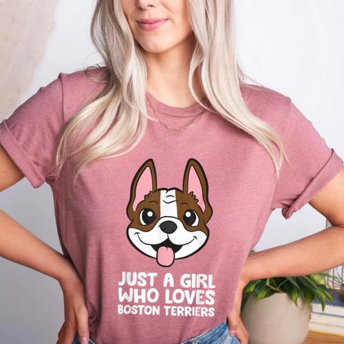Just a Girl Who Loves Boston Terriers Women's Heather T-Shirt - Bostonterriersmerch.com