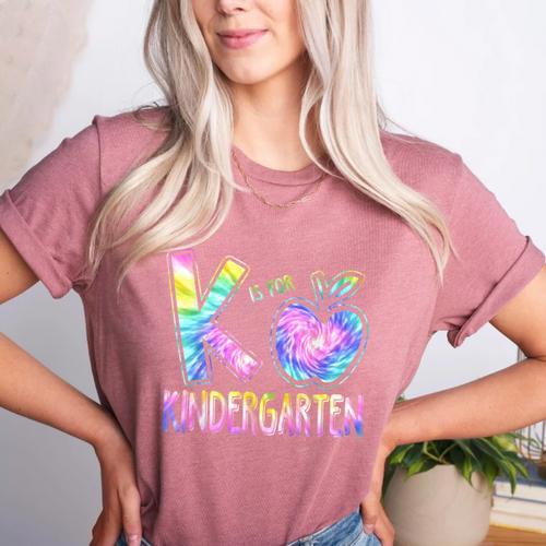 K Is For Kindergarten Teacher Tie Dye Back To School Kinder Women's Heather T-Shirt - teacherstshirts.com CA