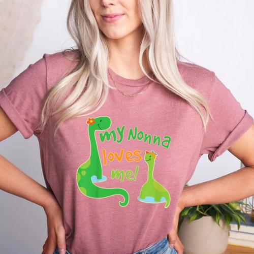 Kids My Nonna Loves Me Dinosaur Grandson Women's Heather T-Shirt - Bostonterriersmerch.com
