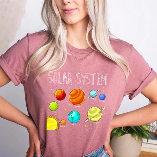 Kids Solar Systems Cute Planets Space Science Teacher School Women's Heather T-Shirt - teacherstshirts.com AU