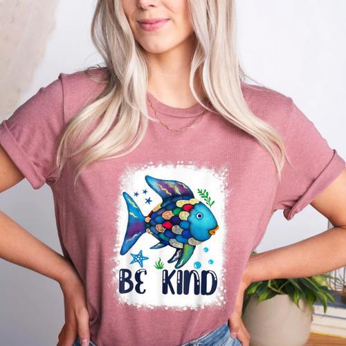 Be Kind Rainbow Fish Teacher Life Back To School Teaching Men Women Women's Heather T-Shirt - teacherstshirts.com AU