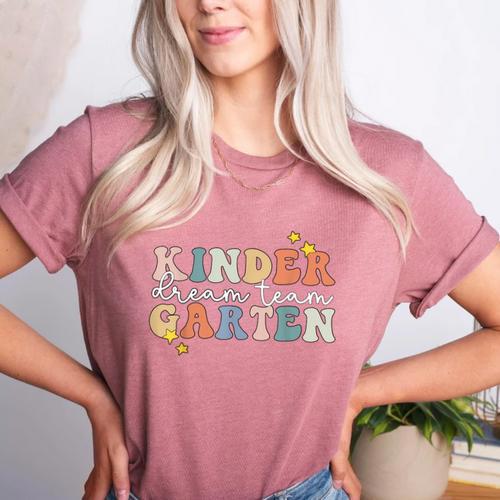 Kindergarten Dream Team Teacher Back To School Women's Heather T-Shirt - teacherstshirts.com CA