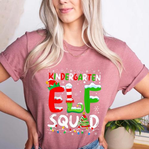 Kindergarten ELF Squad Christmas ELF Student Teacher Men Women Kids Women's Heather T-Shirt - teacherstshirts.com