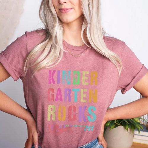 KINDERGARTEN ROCKS Teacher Crew Rock Star Kinder Team Women's Heather T-Shirt - teacherstshirts.com AU