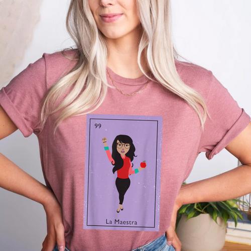 La Maestra Mexican Bingo Card Teacher Lottery Card Women's Heather T-Shirt - teacherstshirts.com UK