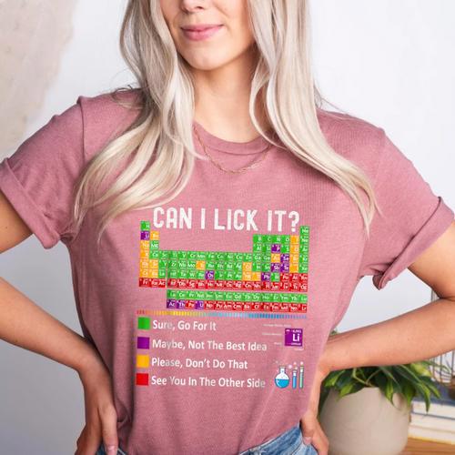 Can I Lick It Periodic Table Chart Science Teacher Cool Meme Women's Heather T-Shirt - teacherstshirts.com DE