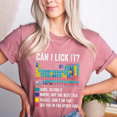 Can I Lick It Periodic Table Of Elements Science Teacher Women's Heather T-Shirt - teacherstshirts.com UK