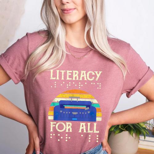 Literacy For All Visually Impaired Braille Teacher The Blind Women's Heather T-Shirt - teacherstshirts.com AU