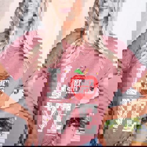 LOVE Kindergarten Teacher Student School Apple Women&#x27;s Heather T-Shirt - teacherstshirts.com