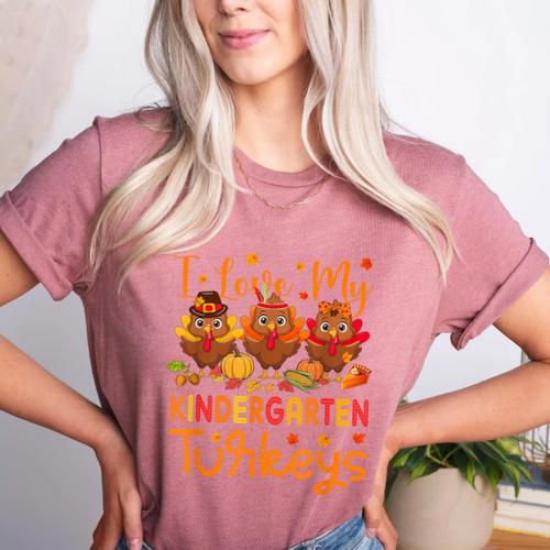I Love My Kindergarten Turkeys Thanksgiving Teacher Students Women's Heather T-Shirt - teacherstshirts.com AU