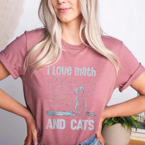 I Love Math And Cats Cat Lover Science Teacher Student Women's Heather T-Shirt - teacherstshirts.com AU