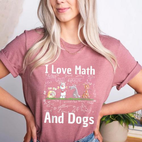 I Love Maths And Dogs Puppy Dog Lover Teacher Student Women's Heather T-Shirt - teacherstshirts.com