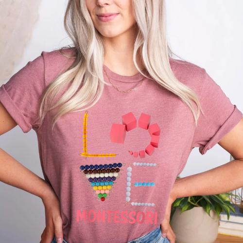 Love Montessori Education Math Teacher Women's Heather T-Shirt - teacherstshirts.com DE