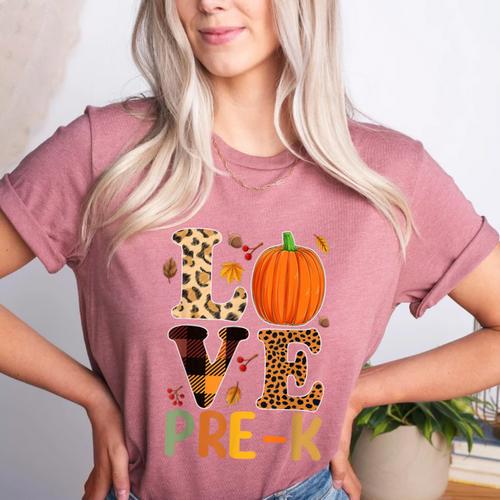 Love Pre-k Teacher Shirts Autumn Fall Pumpkin Fall Leopard Women's Heather T-Shirt - teacherstshirts.com CA