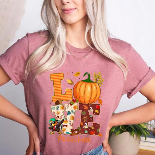 Love Preschool Teacher Turkey Thanksgiving Autumn Fall Women's Heather T-Shirt - teacherstshirts.com AU