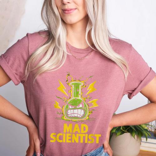 Mad Scientist Kids Youth Adult Science Teacher Chemistry Women's Heather T-Shirt - teacherstshirts.com DE