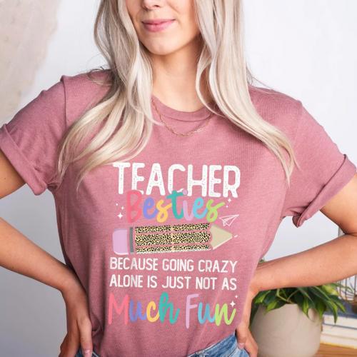 Matching Teachers Last Day Of School Teacher Besties Women's Heather T-Shirt - teacherstshirts.com AU