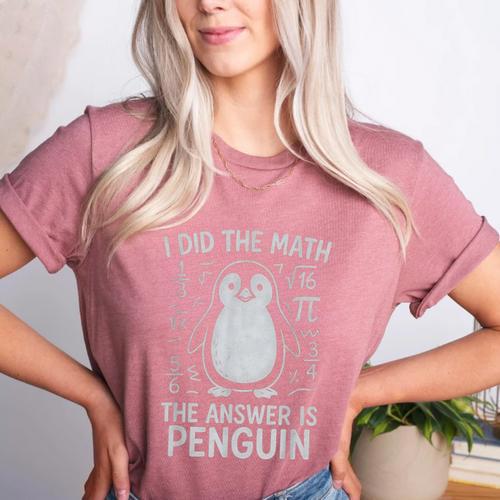 I Did The Math The Answer Is Penguin Math Teacher Women's Heather T-Shirt - teacherstshirts.com UK