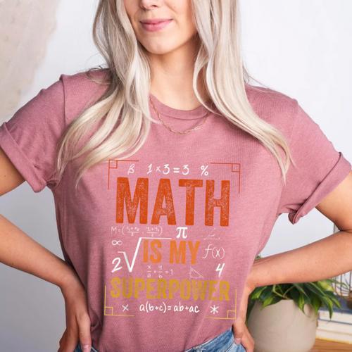 Math Is My Superpower Funny Teacher Women's Heather T-Shirt - teacherstshirts.com UK